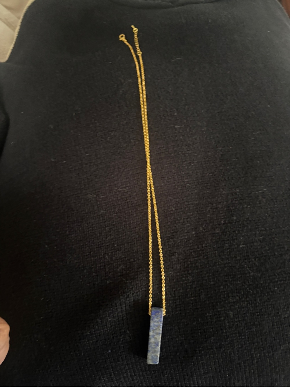 Gold Chain Necklace with Blue Stone Pendant - Women Jewelry